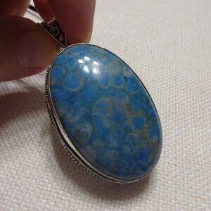 Gorgeous TEAL FOSSIL CORAL Handmade Sterling Pendant/Cord #850B